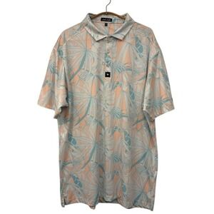 Bad Birdie Golf Polo Shirt Tropical Leaf Print Peach Blue 3XL‎ Athletic